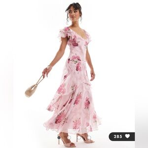 NWOT ASOS Floral Pink Ruffle Dress